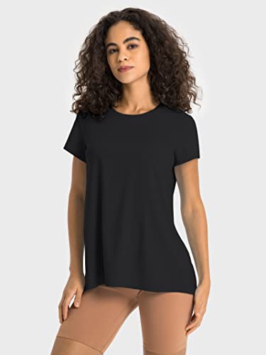 Rigolla Short Sleeve Workout Shirts For Women Loose Fit Yoga Tops Athletic T-Shirts Black 4 #TOP1