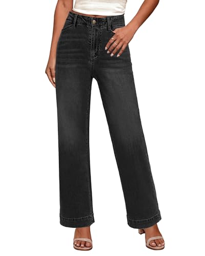 GRAPENT Wide Leg Jeans Woman High Waisted Trendy Stretchy Denim Pants Classic Trouser Jeans with Slash Pockets