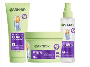 Garnier Method For Curls shampoo, mask & spray set. Up to 7 days of moisture & curl definition. Designed, tested & approved on all curl types, including type 4 curls & coils. Silicone free.