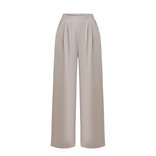 Women's Elastic High Waisted Wide Leg Waffle Casual Loose Pants with Pockets