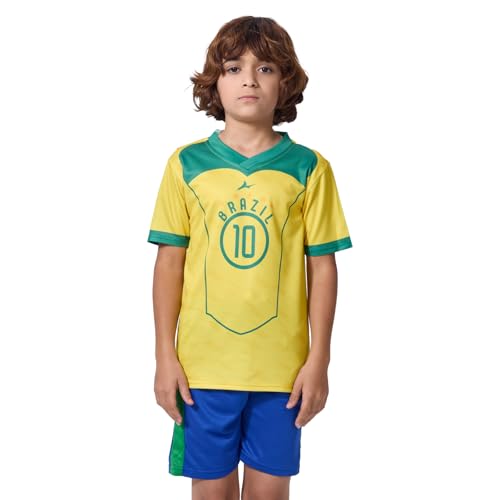 HANLIDA Kids Soccer Jersey Brazil Jersey- Fan Version Short Sleeve Shirt for Game Day Training Uniform for Boy and Girls