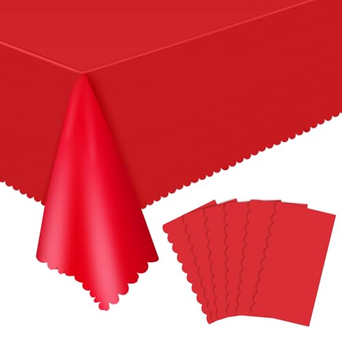 NatNarr 6 Pack Plastic Red Tablecloths, 54 x 108 Inch Disposable Red...