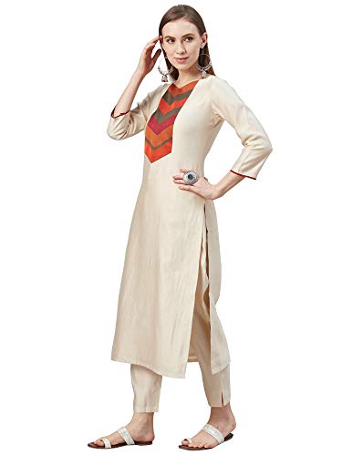 Image of INDO ERA Women's Polyester Solid Straight Kurta With Pant & Dupatta Set (Cream IE24KD9CR1846)