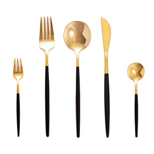 Schwarzes und Gold Besteck 6 Personen, SWISON Edelstahl Besteckset 30 teilig, Essbesteck Set mit Gabel Messer Löffel, Leichtes Design