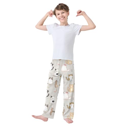 Boys' Pants Cute Cartoon Cat Funny Long Bottoms Jogger Pants Elastic Waist Trousers with Pockets S-XL2