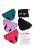 SIN FUGAS NI OLOR: la braga menstrual protege en todo tipo de flujo. La ropa interior menstrual absorbe hasta 50ml. Las bragas menstruales de flujo abundante con 5 capas evitan fugas. El lado absorbente de las bragas para mujer de algodón es 100% natural.
