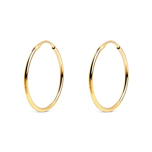 SINGULARU - Pendientes Aro Maria M - Pendientes de Aro Grandes en Latón con Acabado Baño de Oro de 18 Kt. - Aretes Talla M con Cierre Congo - Varias Tallas - Joyas para Mujer