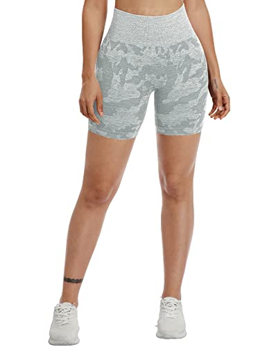 Yeoreo Women Seamless Camo Shorts High Waisted Gym Yoga Workout Grey L #TOP1