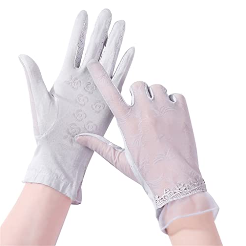 Vollfinger-Handschuhe Damen Dünne Eisseide Kühles Gefühl Sommer Fahren Atmungsaktiver Elastischer Sonnenschutz (Color : A, Size : 23 * 9cm)
