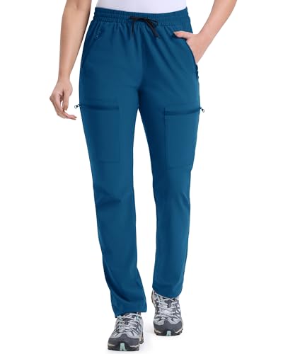 33,000ft Women's Hiking Trousers Water Resistant Walking Pants Outdoor Lightweight Cargo Pants with 5 Pockets Breathable Ladies Casual Pants for Camping Running Deep Blue 29L-S