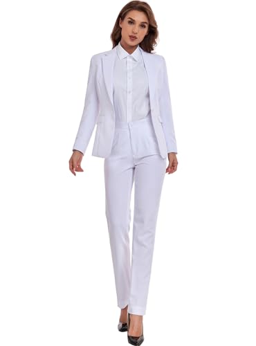 Women's White Suits Outfit 2 Piece Lady Formal Jacket Business