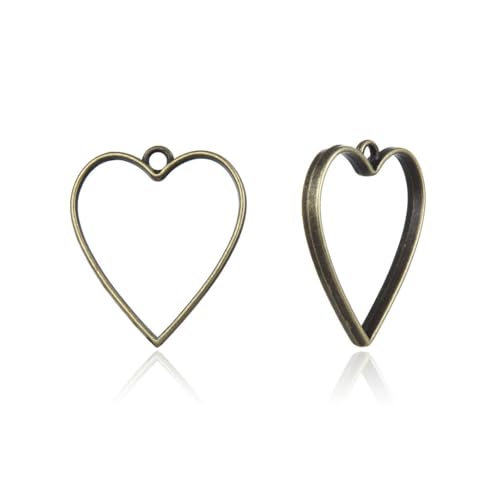 50pcs Open Back Heart Shape Bezel Frame Pendant Pressed Flower