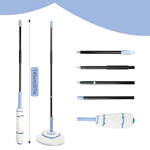 Image of Self-Wringing Twist Mop,57 inch Long Handle, House Accessories,Blue | Microfiber Floor Mop, House Accessories,Household Clean Mop for Tile, Hardwood, Kitchen, Bathroom, Patio, Garage