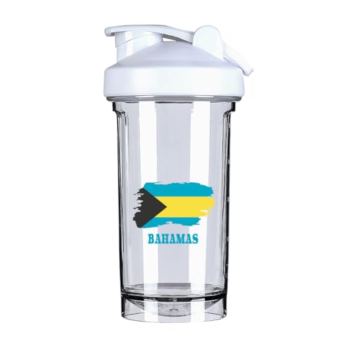 Bahamas Map Flag 18 Ounce Shaker Bottle Drink Mixer Leak-proof Pre Workout Protein Shakes Meal Replacement Shakes Bottles 500ML/18 Oz White