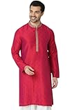 In-Sattva Men's Embroidered and Patterned Regular Fit Long Kurta Tunic; Vibrant Magenta; LG