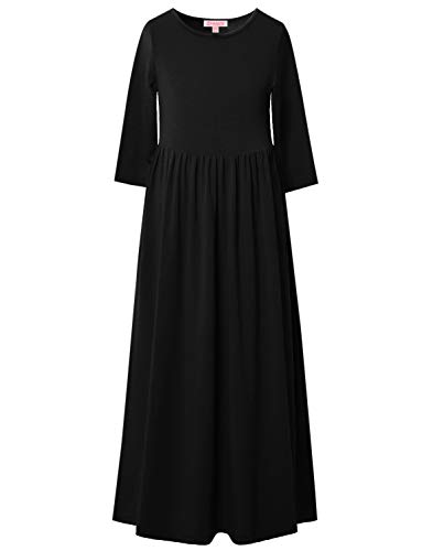 QPANCY Maxi Dresses for Girls 3/4 Sleeve Long Dress Church Party with Pockets