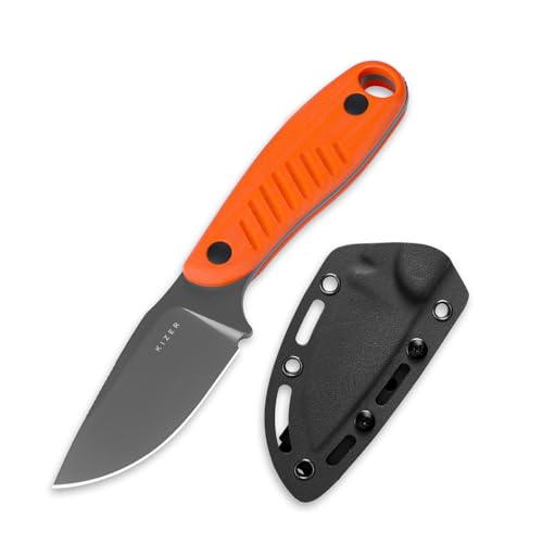 Kizer Hare Fixed Blade Knife with Sheath, 3.14" D2 Steel Blade EDC Hunting Knife with Orange G10 Handle, Small Bushcraft Survival Knives, Outdoor Camping Knives for Men Women, 1077A1
