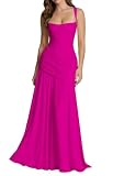 WISIYLE WQL114 - Vestido de dama de honor con tirantes delgados para boda, plisado, chifón, formal, fiesta de noche, vestido largo, fucsia, 50 Grande