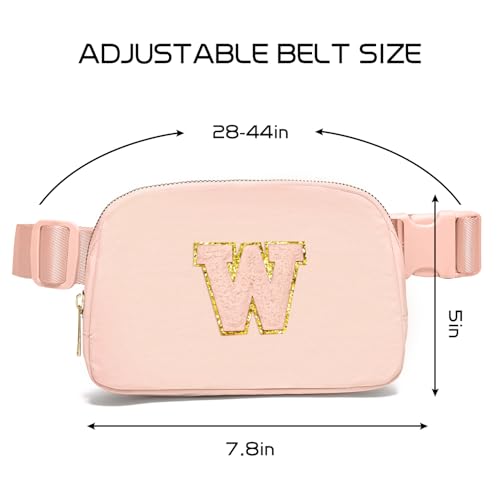 Image of Gitus Gifts for 8 9 10 11 12 Year Old Girls Belt Bag Fanny Pack Crossbody Bags with Initial Letter Patch Cute Stuff Birthday Gifts for Teen Girls Women Personalized Trend Stuff (Coral Pink-W)