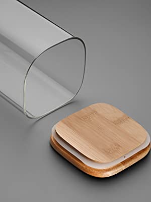 Image of ComSaf Airtight Glass Storage Canister with Wood Lid (50oz), Clear Food Storage Container Jar with Sealing Bamboo Lid for Noodles Flour Cereal Rice Sugar Tea Coffee Beans (Set of 2, 1500ml)