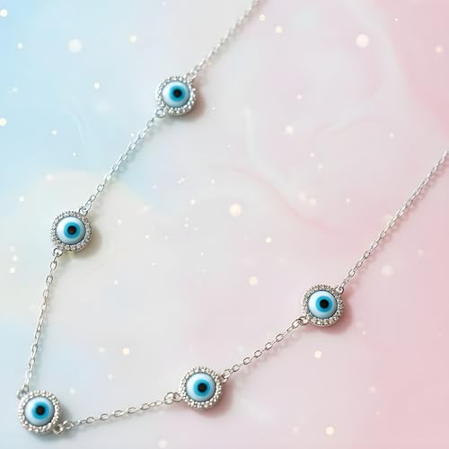 Image of Parasmoni Silver Blue Evil Eye Pendant Necklace for Women | Protective Charm Jewelry