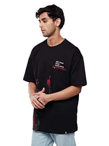 Image of The Souled Store Official Deadpool: Great Irresponsibility Men and Boys Oversized fit Graphic Half Sleeve Cotton Black Color Oversized T-Shirts