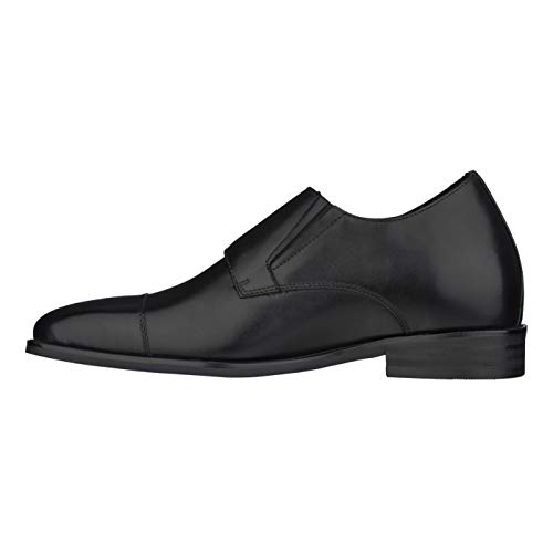 CALTO Men's Invisible Height Increasing Elevator Shoes - Black Premium Leather Slip-on Lightweight Casual Loafers - 3 Inches Taller - S3506 - Size 9 D(M) US3