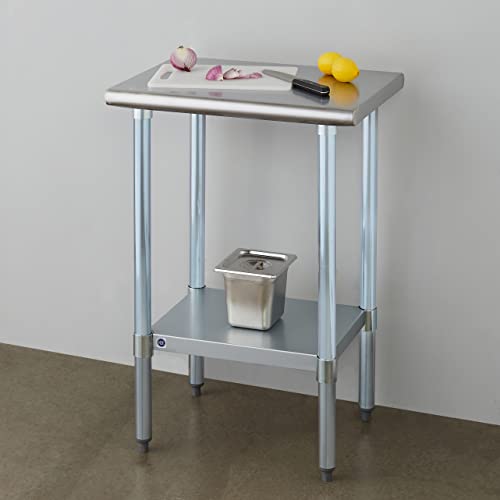Image of ROCKPOINT Stainless Steel Table for Prep & Work 18x24 Inches, NSF Metal Commercial Kitchen Heavy Duty Table with Adjustable Under Shelf and Table Foot for Restaurant, Home and Hotel
