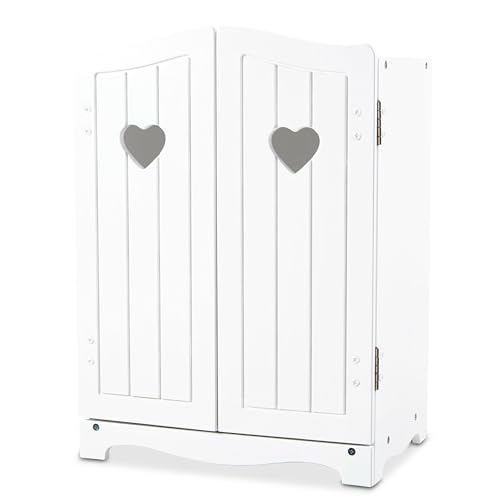 Melissa & Doug Mine to Love Wooden Play Armoire Closet for Dolls Stuffed Animals - White (17.3H x 12.4W x 8.5D Assembled) Wooden Pretend Play Closet Doll Wardrobe