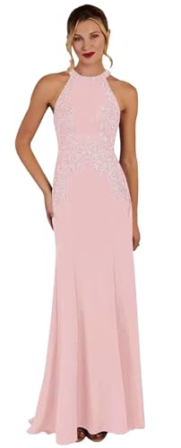 Image of KDTM Satin Lace Mother of The Bride Dresses Long Halter Sleeveless Formal Dresses for Women Wedding Guest