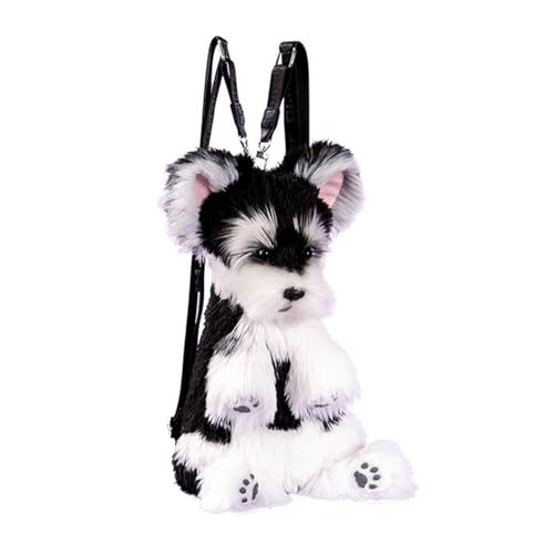 Image of Chongker Dog Shaped Backpack - Handcrafted Stuffed Animals Plush Bag with Adjustable Shoulder, Crossbody, and Handbag Straps (Schnauzer-Black)