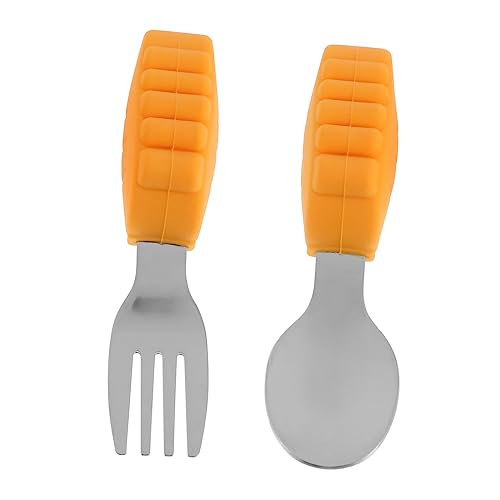 BESTonZON 2pcs Stainless Steel Toddler Fork Spoon Set Short Handle Training Utensil