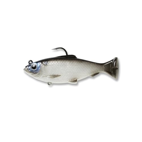 Savage Gear Pulse Tail Baitfish RTF Fishing Bait, 3/8 oz, White, Realistic Contours & Movement, Durable Construction, Heavy-Duty Fishing Hook, Built-in Rattle