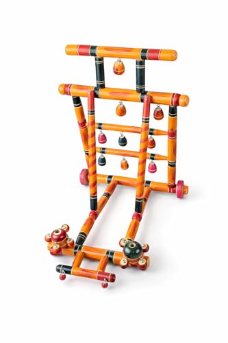Image of Wooden Walker for Kids, Colourful Hand-Painted Push Along Baby Walker Toy