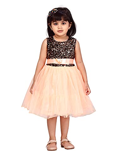 Image of MUHURATAM Girl's Net Fit and Flare Knee-Length Dress