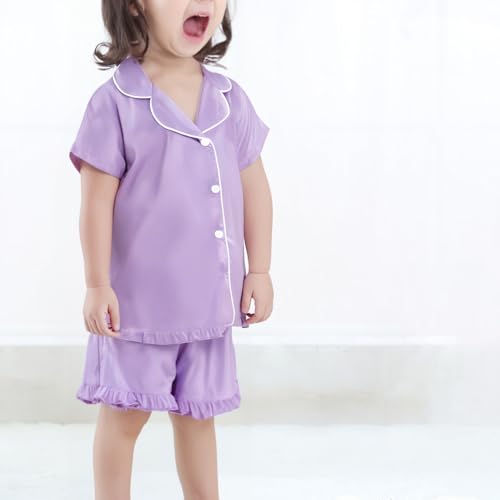 Toddler Girls 𝐏𝐚𝐣𝐚𝐦𝐚 Set 2PC – Short Sleeve Button Down 𝐒𝐥𝐞𝐞𝐩𝐰𝐞𝐚𝐫 Top & Matching Shorts Summer Outfits3