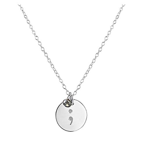 Handmade Sterling Silver Semicolon Gemstone Charm Necklace - 20 Inches - Suicide Prevention Awareness, Memorial Jewelry - Gift, Present for Survivor, Her, Woman, Girl, Teenager, Daughter