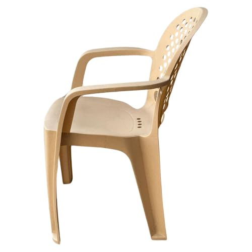 Image of Cello Crystal Armrest Plastic Chair with Matt Finish | Chairs for Living Room, Garden, Home Indoor and Outdoor Use (Colour: Marble Beige, Set of 4)