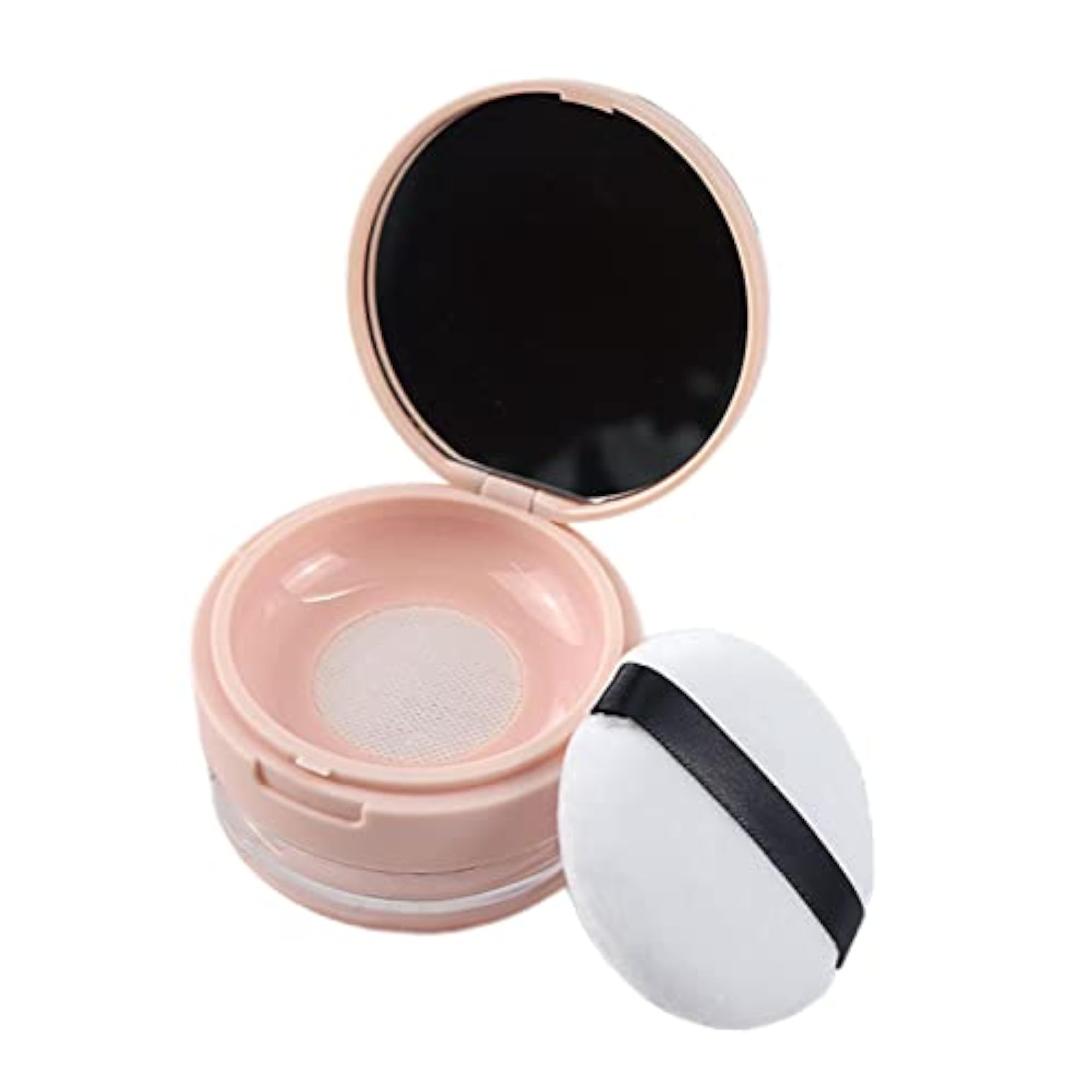 Travel Reusable Loose Powder Container with Puff, Pink