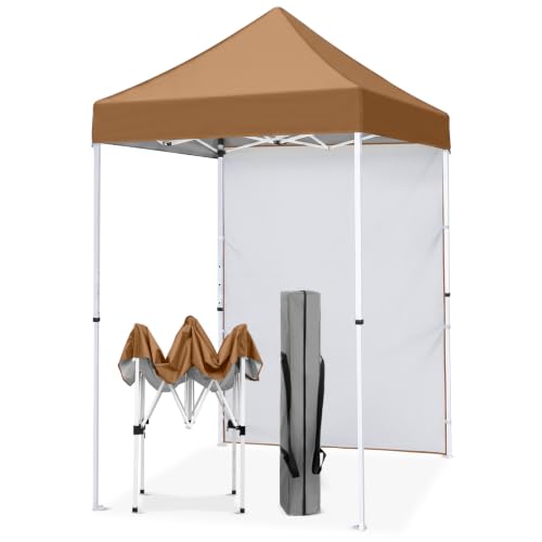 EAGLE PEAK Pop up Canopy 5x5, Outdoor Portable Canopy Tent with One Removable Sunwall, Carry Bag Included, Khaki
