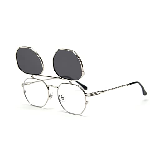 kachawoo Flip up Prescription Sonnenbrille für Männer Polarisierte Clip auf Sonnenbrille Frauen Gelb Blau Schattierungen Brillen (silver with black) kachawoo Flip up Prescription Sonnenbrille für Männer Polarisierte Clip auf Sonnenbrille Frauen Gelb Blau Schattierungen Brillen (silver with black)
