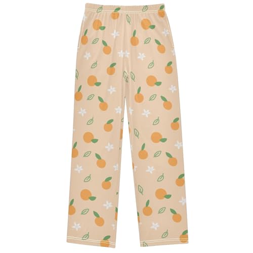 Boy's Pants Orange Fruit Design Jogger Pants Elastic Waist Long Bottoms Trousers with Pockets 6-14 Years