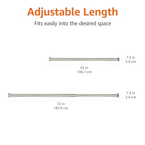 Image of Amazon Basics Easy Install Shower Curtain Tension Rod, Adjustable Length, 42-73 inches, Nickel