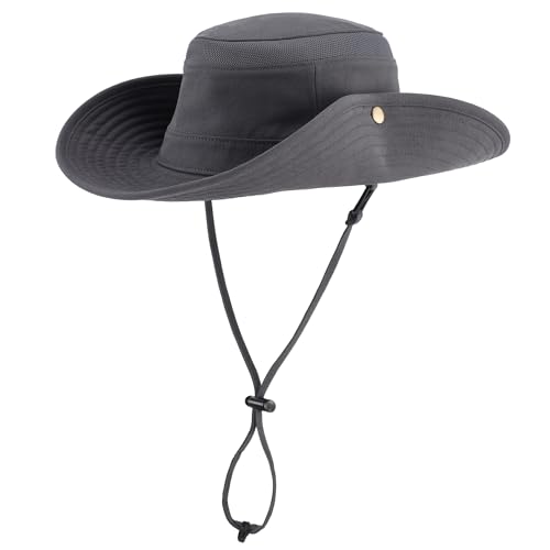 Image of Home Prefer UPF 50+ Wide Brim Sun Hat Mesh Crown Foldable Cotton Bucket Cowboy Hat for Men Safari Golf Fishing Beach Garden
