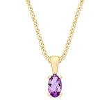 9ct Yellow Gold Natural Amethyst Oval Solitaire Pendant February Birthstone + 18' Chain Necklace