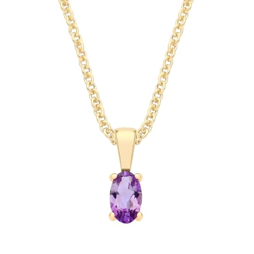 Image of 9ct Yellow Gold Natural Amethyst Oval Solitaire Pendant February Birthstone + 18" Chain Necklace