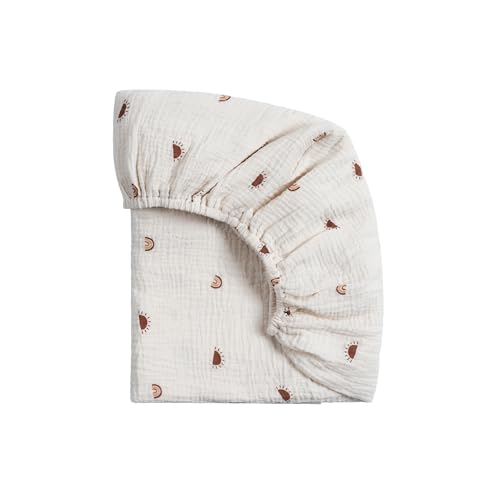 Image of Meracorallo Muslin Pack and Play Fitted Sheet, 100% Cotton, Sun Rainbow