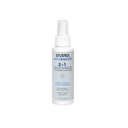 Studex Advanced 2-in-1 Piercing Aftercare & Cleanser – Hypochlorous Spray for Body and Ear Piercing, Hypoallergenic Formula for Sensitive Skin (3.4oz)