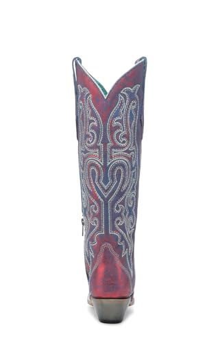 CORRAL LADIE'S RED-BLUE CHAMELEON EFFECT & EMBROIDERY & CRYSTALS TALL TOP, LEATHER SOLE, COWHIDE LEATHER, WESTERN BOOT, A47723