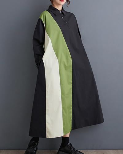 Image of ellazhu Womens Fall Casual Patchwork Funky Long Sleeve Designer Dress Loose Blouse GY2787 A